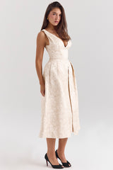 Paloma Ivory Metallic Jacquard Midi Dress