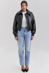 Sante Black Vegan Leather Bomber Jacket