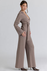 Avery Taupe Wool Wide Leg Trousers
