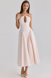 Lilli Blush Peek-a-Boo Keyhole Cotton Midi Dress