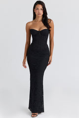 Solaine Black Lace Corset Maxi Dress