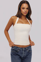 Cosette White Halter Neck Cotton Top
