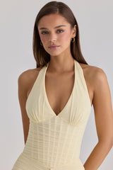 Carmine Lemon Mesh Silhouette Maxi Dress