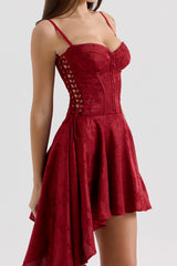 Lola Wine Jacquard Satin Draped Mini Dress