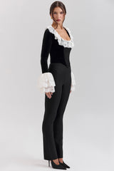 Jacinda Black Velvet Lace Trimmed Corset Top