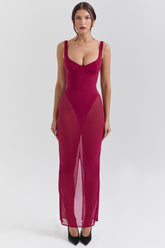 Robina Wine Stretch Mesh Maxi Dress