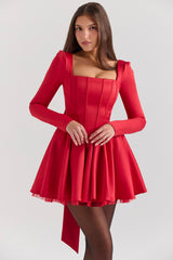 Nina Holly Red Removable Bow Tulle Mini Dress