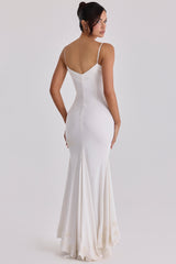Anastelle Vintage Ivory Satin Hand Beaded Embellished Maxi Dress