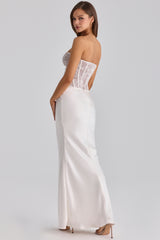 Ayana White Lace + Satin Maxi Corset Dress