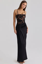 Eliette Black Embellished Lace + Satin Maxi Dress