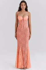 Cordelia Sorbet Lace Godet Maxi Dress