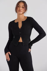 Sylvia Black Ribbed Knit Cardigan