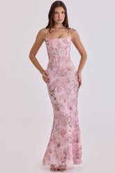 Naima Pink Hand Beaded Embellished Corset Maxi Dress - Limited Edition