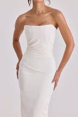 Clarinda Ivory Satin Strapless Bridal Gown