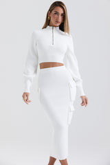 Maeve White Ribbed Knit Cargo Skirt