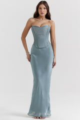 Nastassia Cool Blue Embellished Satin Corset