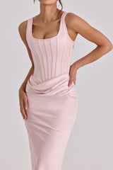 Kira Blush Pink Satin Gathered Maxi Dress
