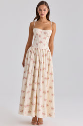 Rona Ivory Vintage Rose Print Cotton Maxi Dress