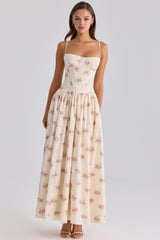 Rona Ivory Vintage Rose Print Cotton Maxi Dress