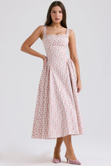Dorothy White Rosebud Print Cotton Midi Sundress