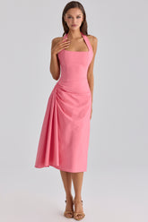 Tallulah Raspberry Cotton Halter Neck Midi Dress
