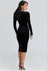 Asha Black Velvet Silhouette Midi Dress