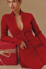Aubrey Red Pure New Wool Cardigan Mini Dress