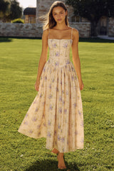 Ysabella Ivory Sweet Peony Floral Print Cotton Midi Sundress