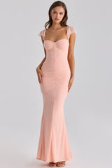 Antonella Peach Mesh Silhouette Maxi Dress