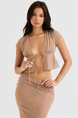 Maia Shimmer Cafe Au Lait Tie Front Top