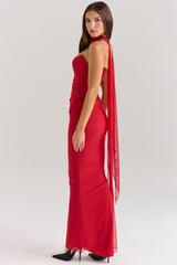 Hallie Holly Red Strapless Corset Top with Detachable Neck Scarf