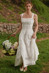 Ava White Stretch Cotton Broderie Anglaise Midi Dress