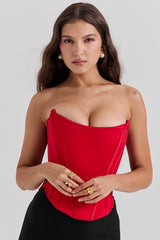 Genevieve Scarlet Satin Lace Back Corset
