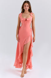 Aloura Coral Georgette Ruffle Maxi Dress