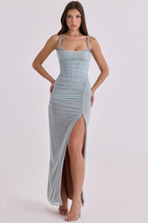 Lini Baby Blue Lace Mesh Maxi Dress