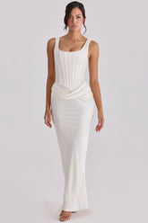Kira Ivory Satin Gathered Maxi Dress
