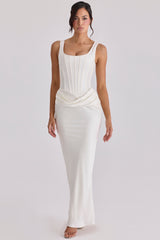Kira Ivory Satin Gathered Maxi Dress