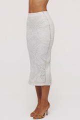 Cecilia White Cotton Placement Lace Broderie Anglaise Midi Skirt