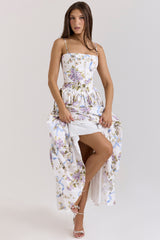 Ysabella Off White Vintage Ribbon Print Cotton Midi Sundress