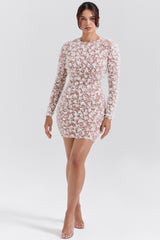 Alize White Floral Appliqué Backless Mini Bridal Gown