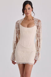 Aliana Vintage Ivory Lace Long Sleeve Mini Corset Dress