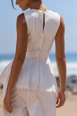 Marnie White Cotton Fitted Lace-Trim Top