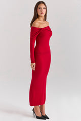 Faith Holly Red Cashmere Blend Midi Skirt