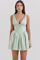 Emmeliette Pistachio Satin Mini Dress