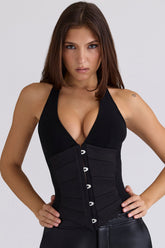 Lia Black Satin Waist Cinch Corset Top