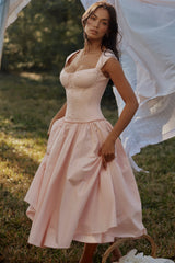 Kaia Pink Cotton Cap Sleeve Midi Dress