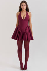 Valentia Wine Halter Mini Dress