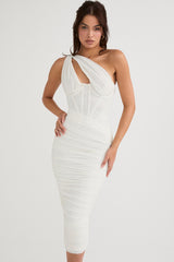 Valentina Ivory Asymmetric Cutout Midi Dress