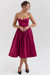 Coco Burgundy Satin Tulle Midi Dress
