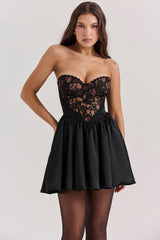 Jadore Black Lace and Satin Strapless Mini Dress